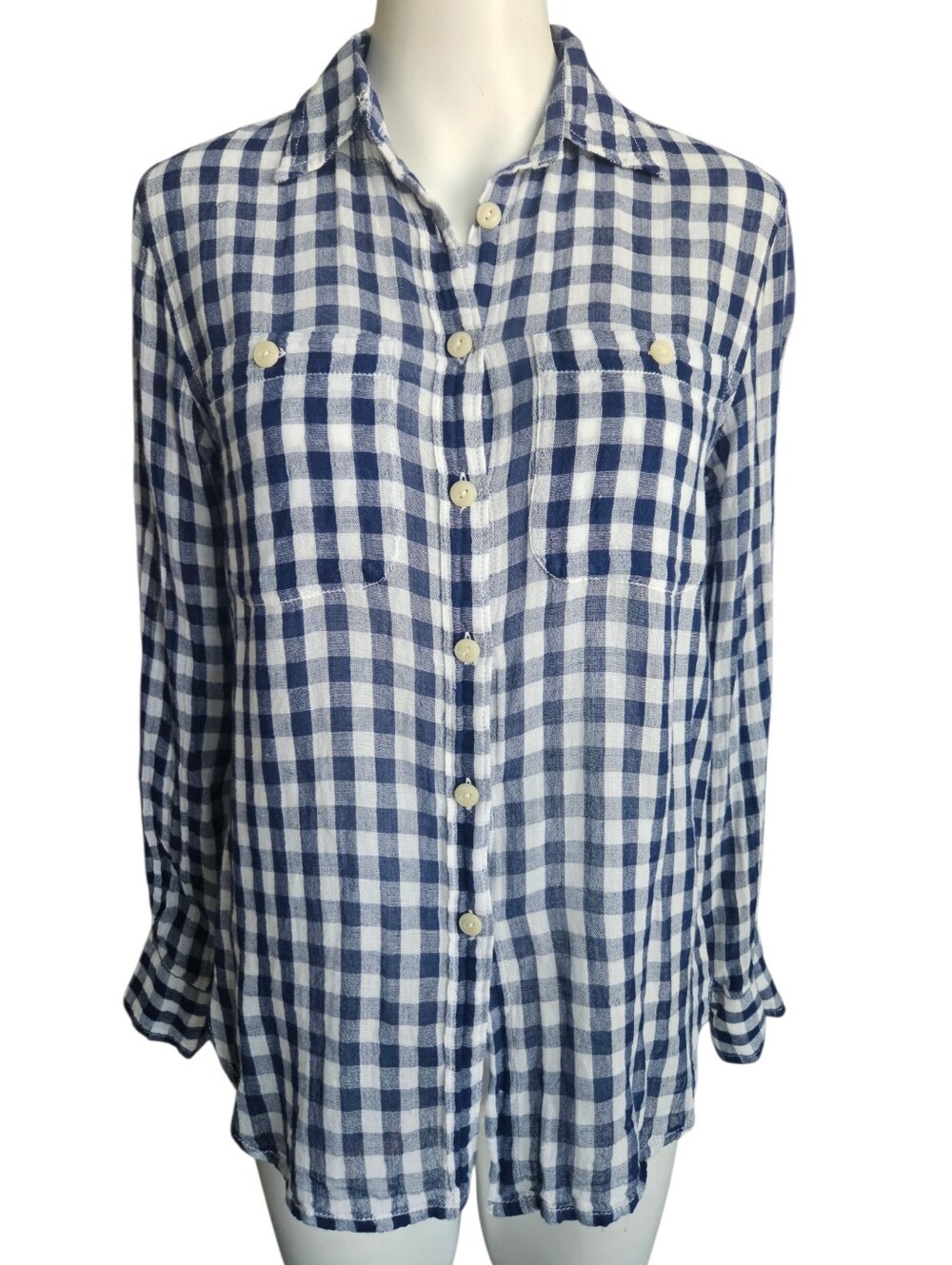Denim & Supply Ralph Lauren Utility Blue Gingham Blouse Top Size S/P Lightweight